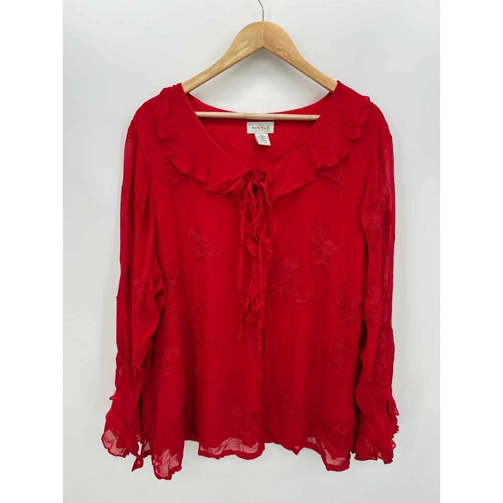 Avenue Red Sheer Long Sleeve Blouse Women 3X Coquette Whimsigoth Fairy Romantic